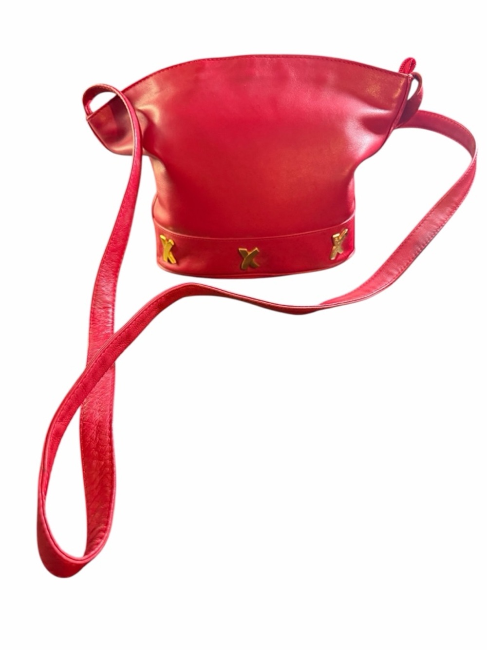 🌟 Vintage Paloma Picasso Red Leather Bucket Bag - Iconic Gold "X" Hardware 🌟